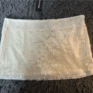 PLT - Ecru Sequin Low Rise Mini Skirt
